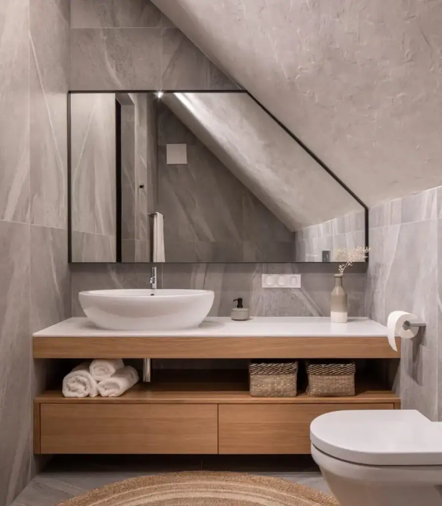 Modern bathroom under a sloped ceiling